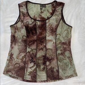 Green and Brown Corset Detailing Sleeveless Top